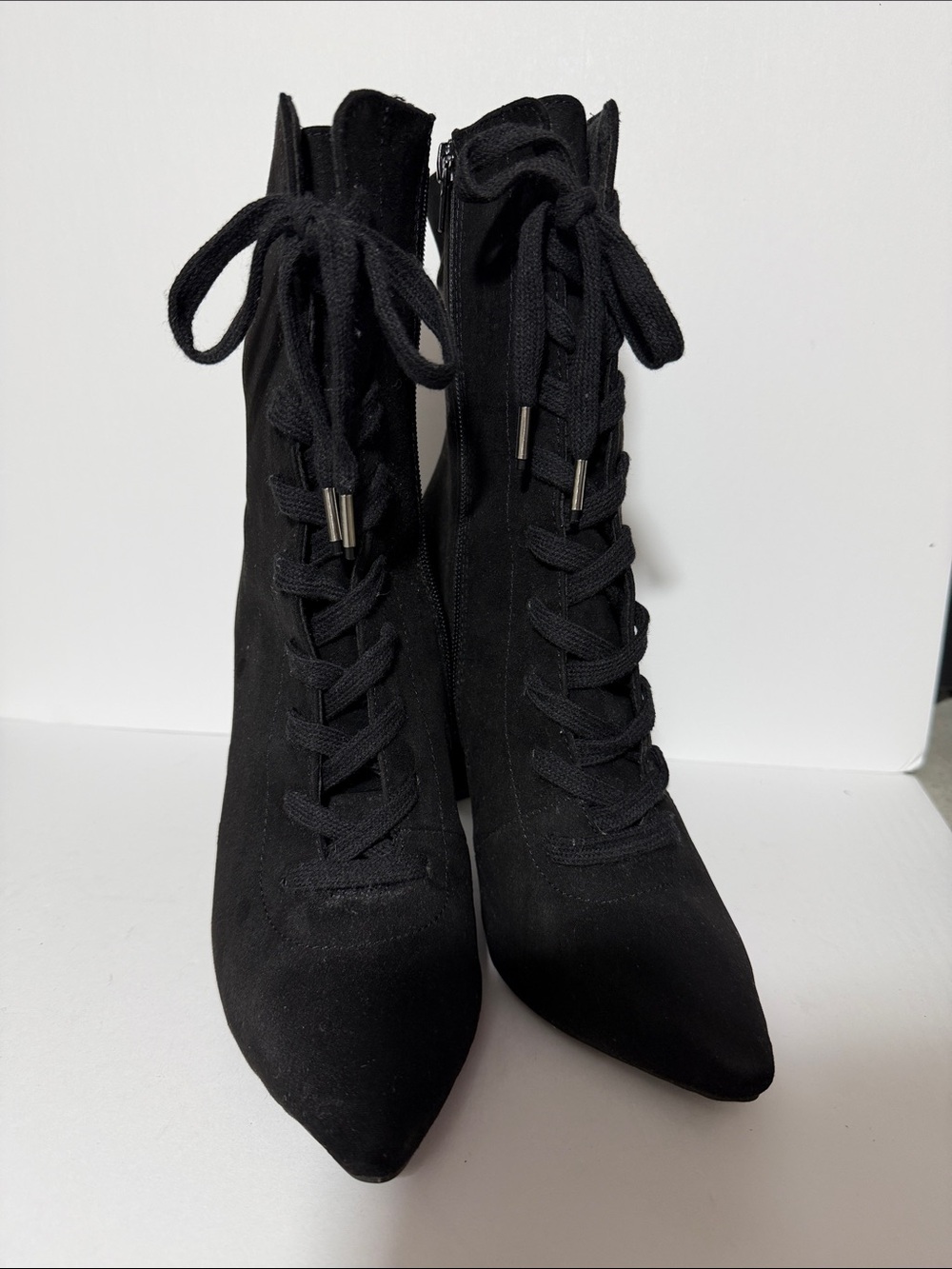 ASOS Black Lace-Up Pointed Ankle Boots